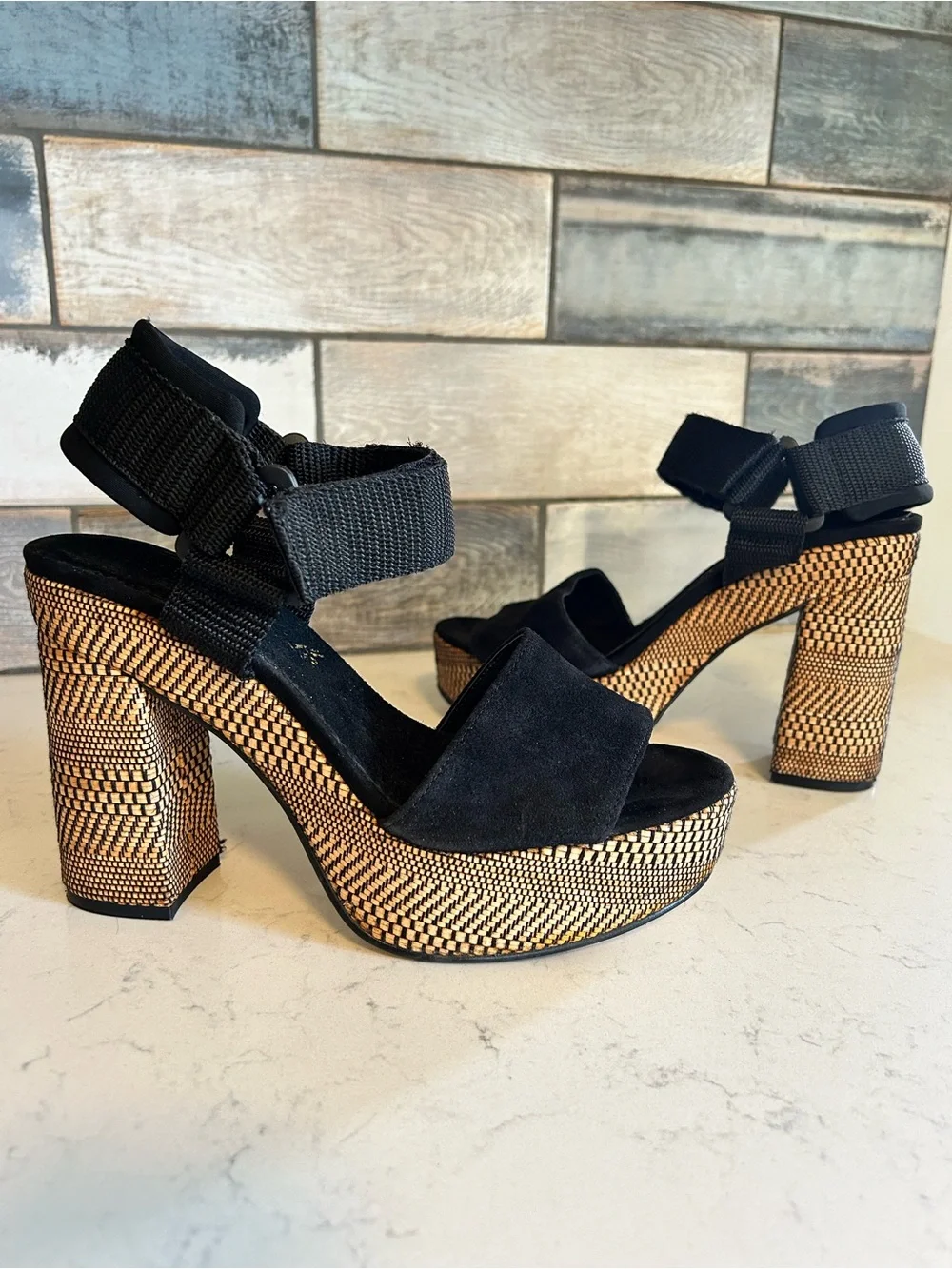 Free People Sport Society Suede Woven Block Heel Platform Sandals